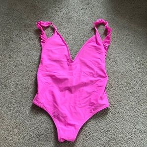 shein hot pink one piece swim suit